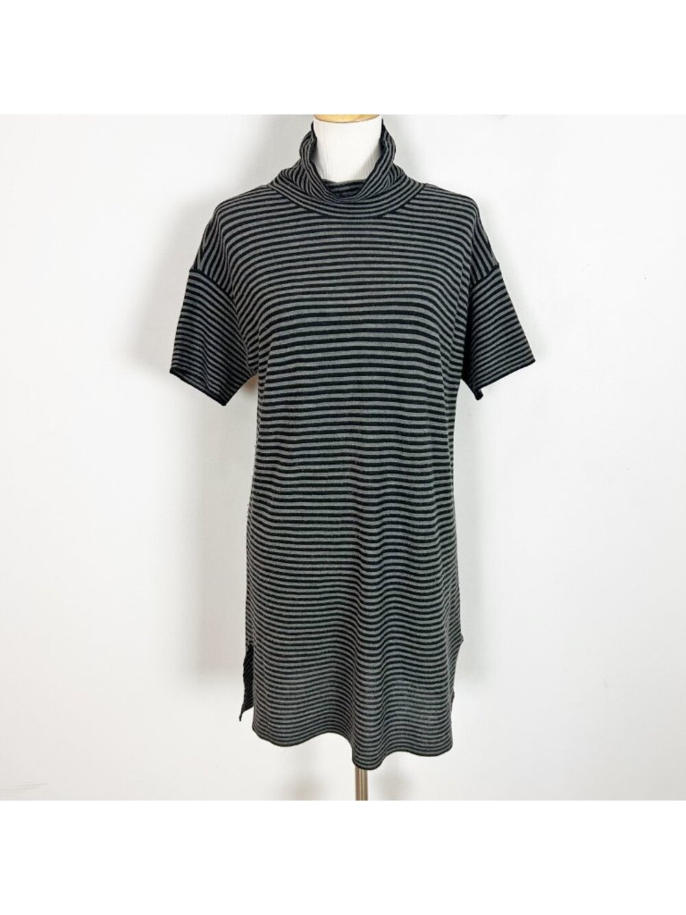 Eileen Fisher Merino Wool Striped Tunic Dress Cowl Neck Classic Size Small Women